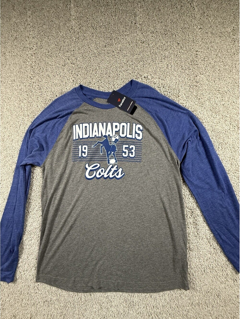 Fanatics NFL Indianapolis Colts Long Sleeve Raglan Shirt Mens XL NWT Gray Blue